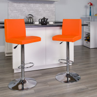 Flash Furniture Contemporary Orange Vinyl Adjustable Height Bar Stool with Chrome Base CH-92066-ORG-GG